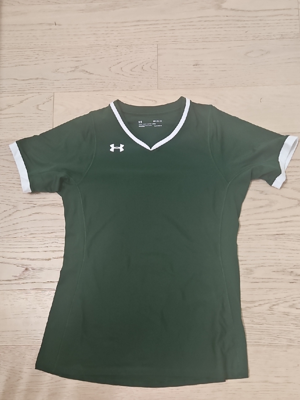 Under Armour Dark Green V-Neck Athletic Top with White Trim